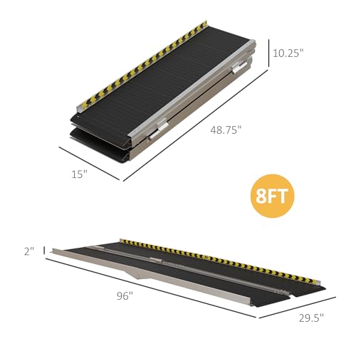 Foldable Wheelchair Ramp, 8FT Aluminum Threshold Ramp with Non-Slip Surface T781