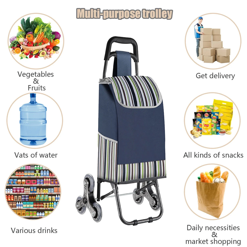 Folding Shopping Cart with Wheels, Stair-Climbing Utility Trolley Q3252