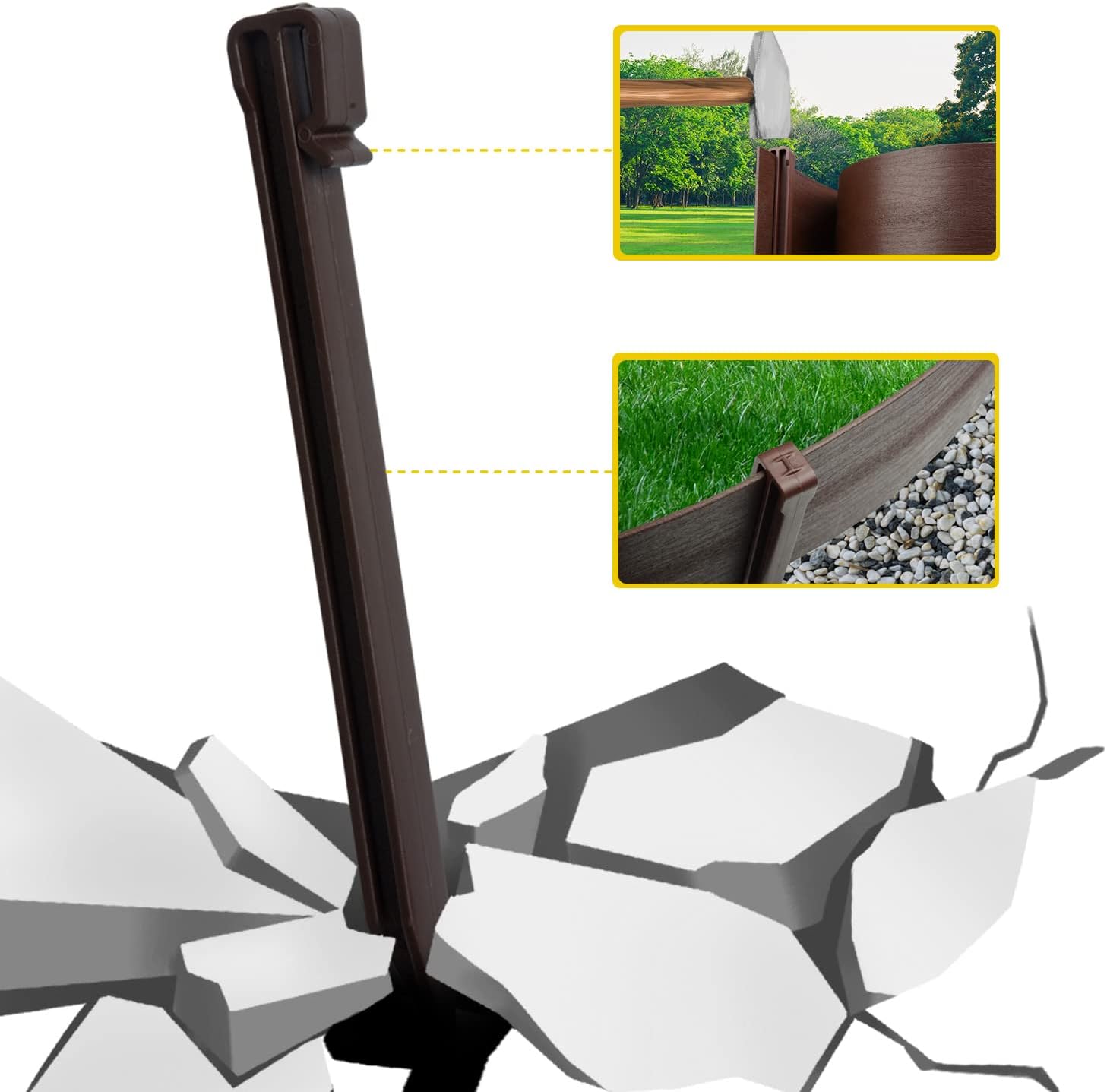 Landscape Edging Coil 40 ft, 5 in Height, with Stakes, Wood Grain, Brown V563