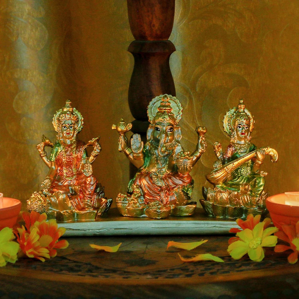 Lakshmi Ganesha Saraswati Statue for Home Temple Pooja Decor X795383