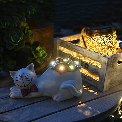 Solar Cat Statue Garden Decor for Yard Lawn J9481