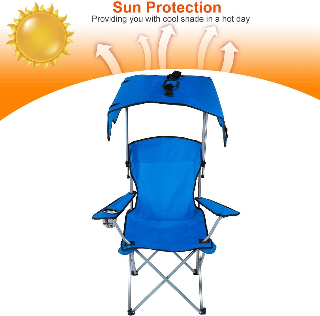 Folding Camping Chair with Shade Canopy, Cup Holder, UPF 50+ Sun Protection, Supports 330 LBS E442
