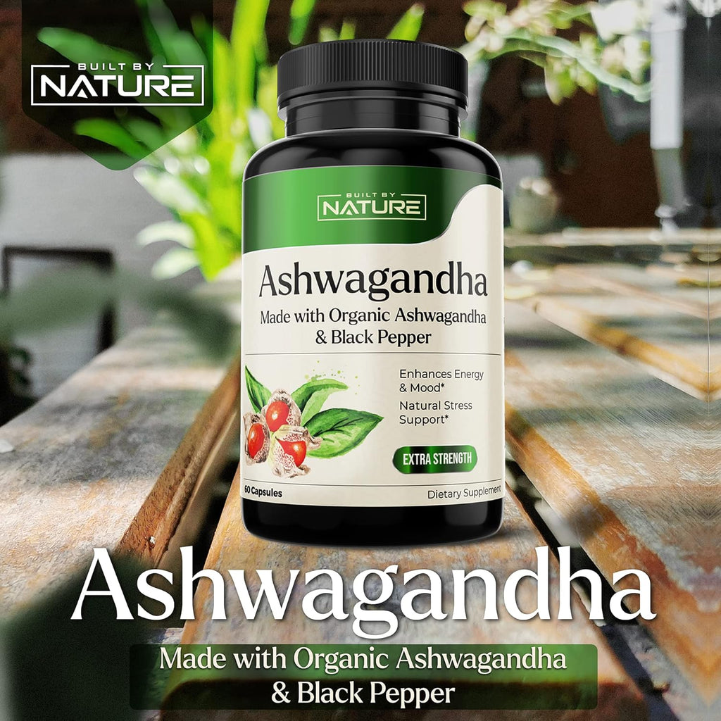 Ashwagandha with Black Pepper Supplement, Non-GMO, Gluten-Free, 60 Vegan Capsules F5710