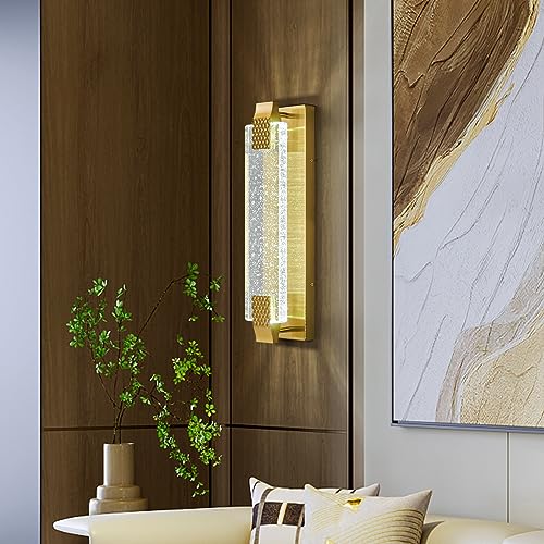 Crystal Wall Sconce Light, Gold LED Bathroom Vanity Lighting, 2 Pack F224
