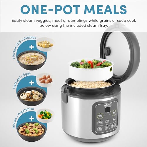 Digital Rice Cooker, 4-Cup Uncooked, Steamer, Multicooker, 2 Qt, Stainless Steel R872251