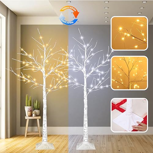 2-Pack 4FT Lighted Birch Tree with 96 LED Lights for Indoor Outdoor Christmas Decor G5586