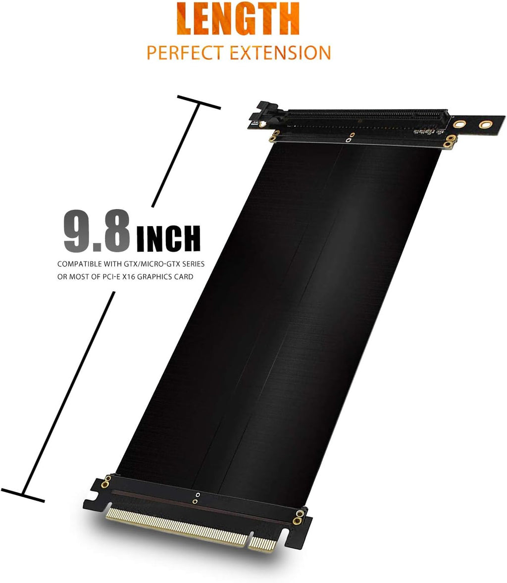 PCIE 4.0 16x Shielded Riser Cable for GPU Extension Card, Right Connector 20cm W3262
