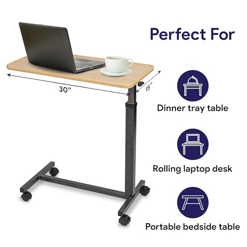 Overbed Table with Wheels, Adjustable Height, Wood Top Q363099