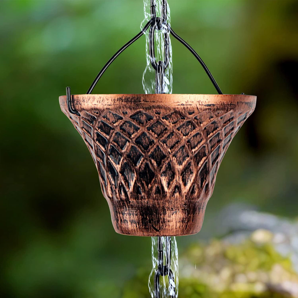 Copper Rain Chains for Downspouts, Decorative Rainwater Diverter, 8.5 ft G73367