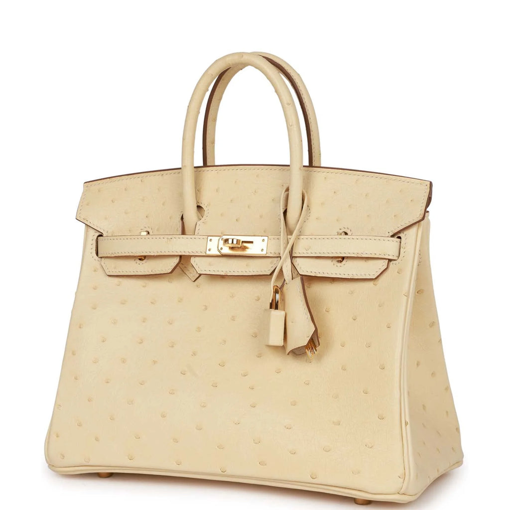 Ostrich Leather Handbag with Gold Hardware W129433