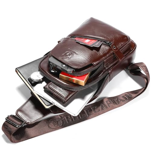 Leather Sling Bag for Men with USB Charging Port Crossbody Hiking Travel Backpack J514710