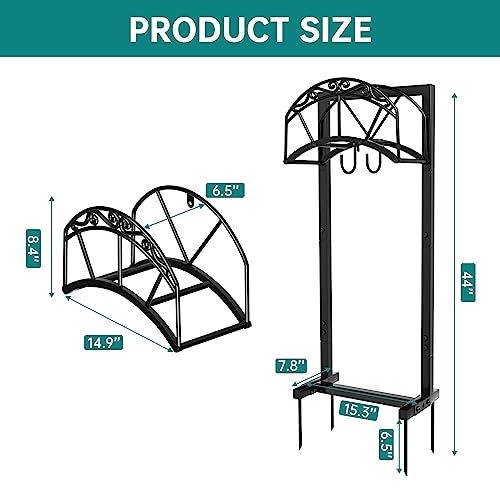 Garden Hose Holder Freestanding Heavy Duty Metal Detachable Outdoor Storage Rack, Black W5190
