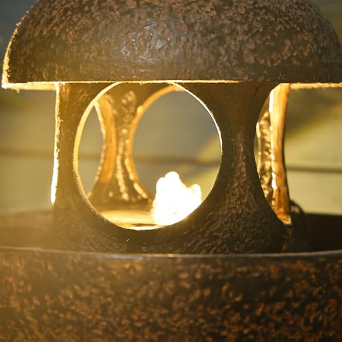 Zen Pagoda Water Fountain with LED Lights and Pump, 35.5 Inches V662871