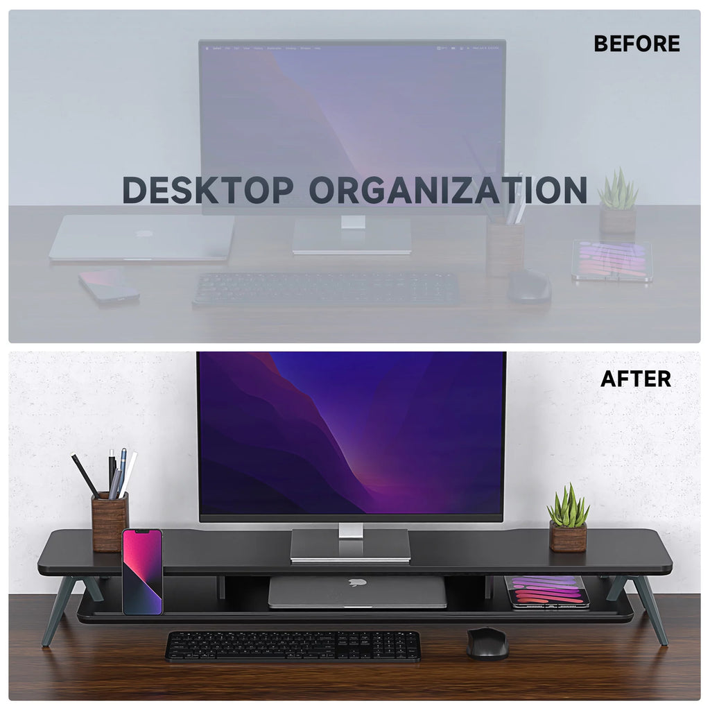 Dual Monitor Stand Riser 42.5 Inch Desk Shelf with Storage Organizer Y7352