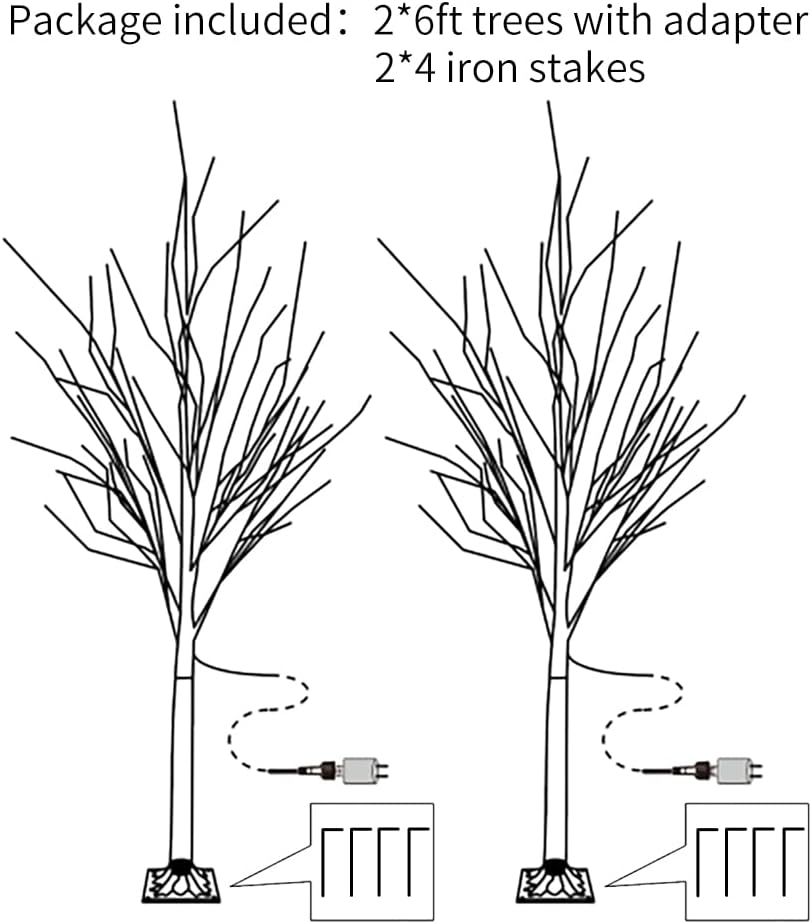 Lighted Birch Tree 2 Pack, 6 Feet, 144 Warm White Lights, Artificial Christmas Tree for Indoor Outdoor Decor N5526