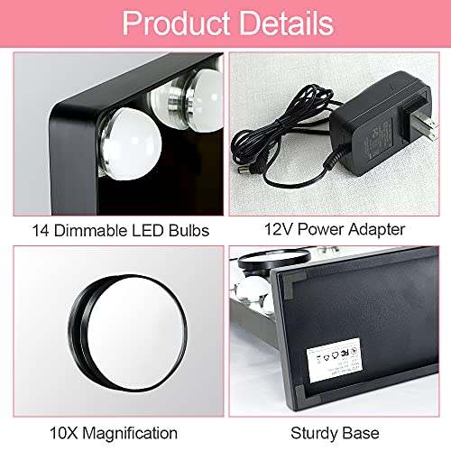 Hollywood Vanity Mirror Light, 20 Inch Makeup Mirror with USB Outlet, 3 Color Dimmable Modes, Black H2347