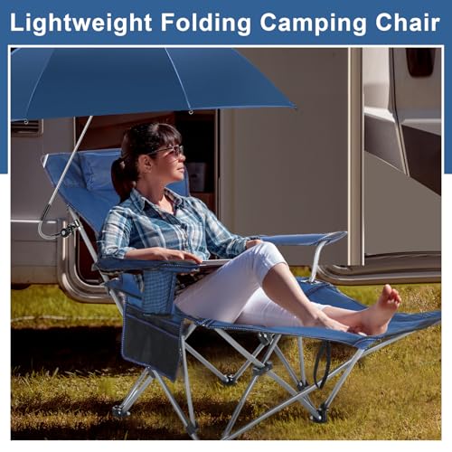 Reclining Camping Chair with Foot Rest and Adjustable Umbrella T438