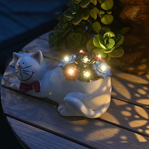 Solar Cat Statue Garden Decor for Yard Lawn J9481