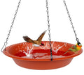 Bird Baths for Outdoors Heavy Duty, 16 inch BirdBath Bowl Only with 25” Rust-Proof Black Chains, Hanging Bird Bath Hanging Bird-Feeder for Garden Backyard Decor (Green 1 Pack)