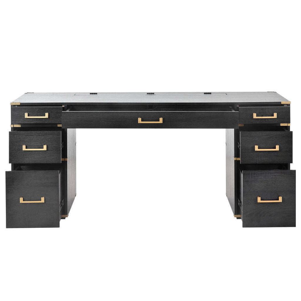 Executive Writing Desk with Metal Edge Trim, Black S901