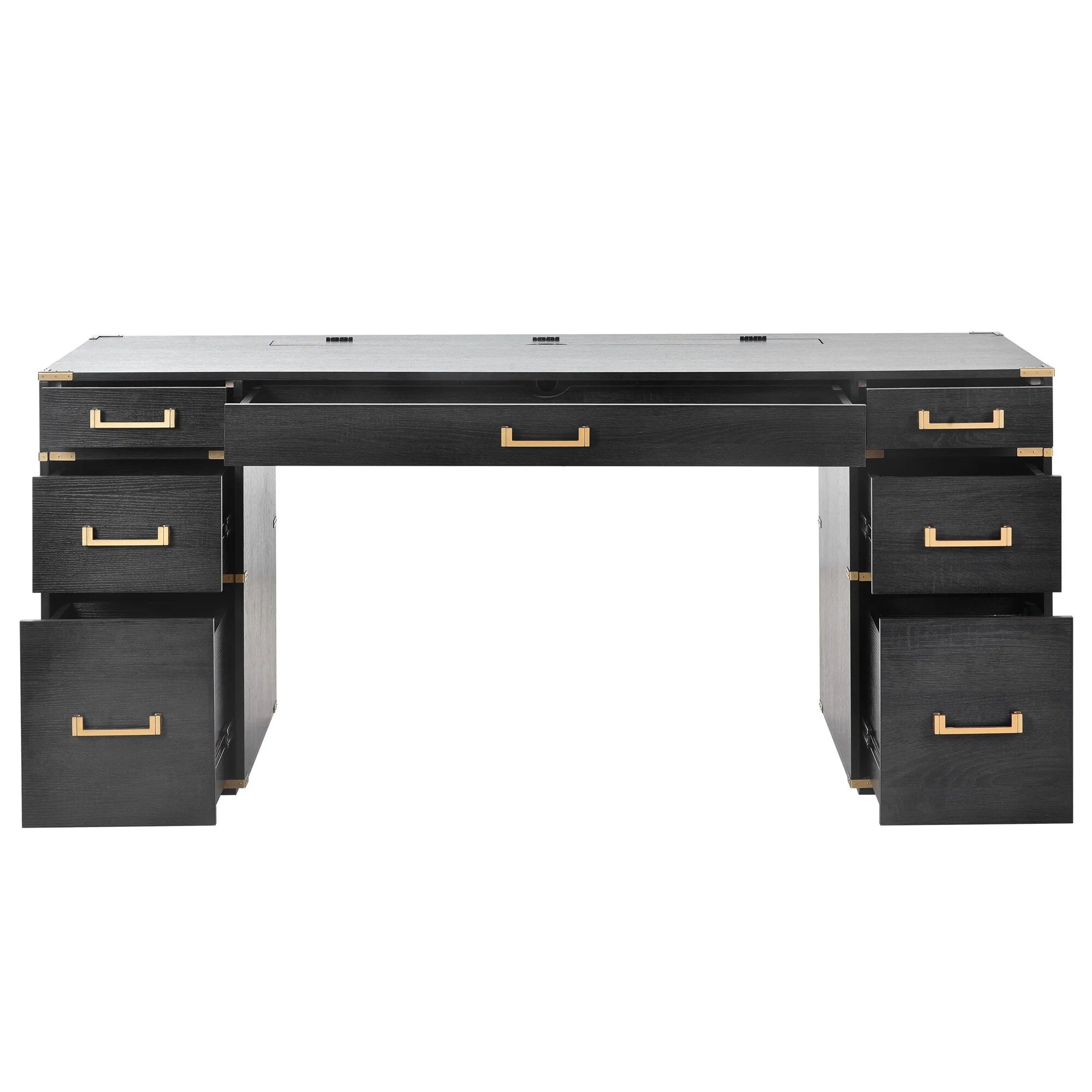 Executive Writing Desk with Metal Edge Trim, Black S901