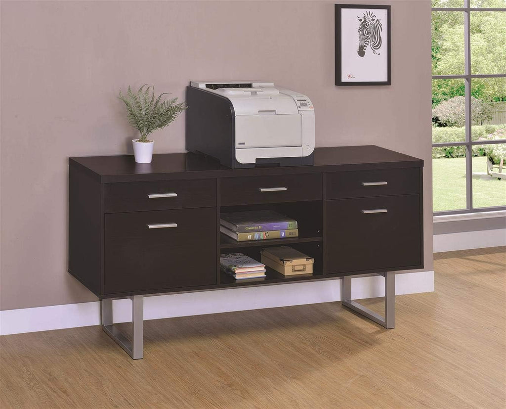 Contemporary Cappuccino Credenza with Metal Sled Legs, 60W x 16D x 30H Z985533