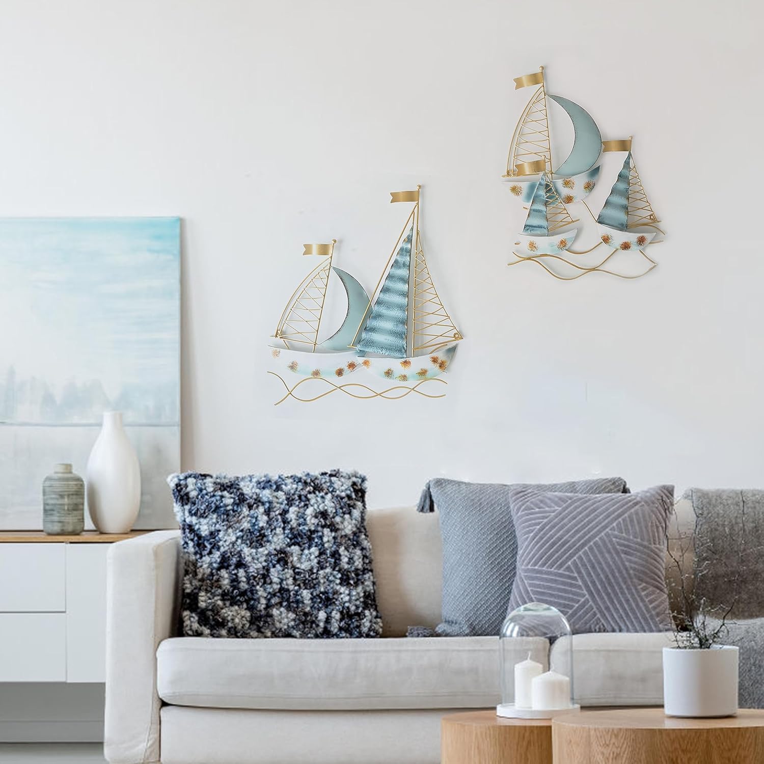 Blue Metal Sail Boat Wall Decor Set of 2 I2057