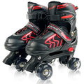Kids Roller Skates for Boys Girls Child, Adjustable 4 Sizes Roller Skates for Kids and Youth with Light Up Wheels, Quad Black & Red Roller Skates for Sports