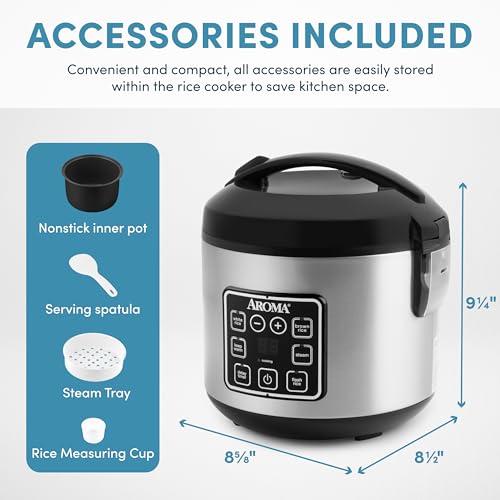 Digital Rice Cooker, 4-Cup Uncooked, Steamer, Multicooker, 2 Qt, Stainless Steel R872251