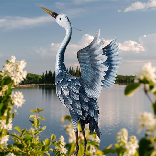 33 Inch Metal Heron Statue for Garden Patio Pond Decor C65360