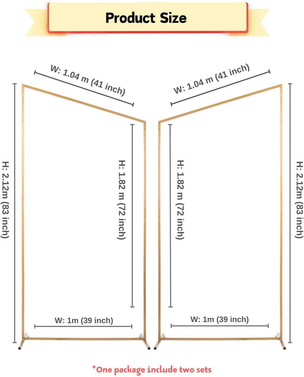 Metal Arch Backdrop Stand, Set of 2, 7 FT, Gold T8872
