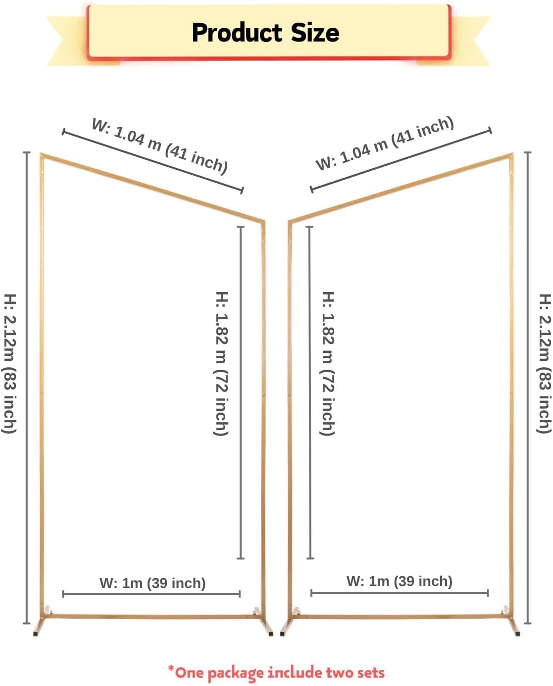 Metal Arch Backdrop Stand, Set of 2, 7 FT, Gold T8872
