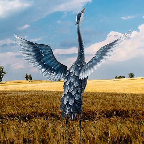 33 Inch Metal Heron Statue for Garden Patio Pond Decor C65360