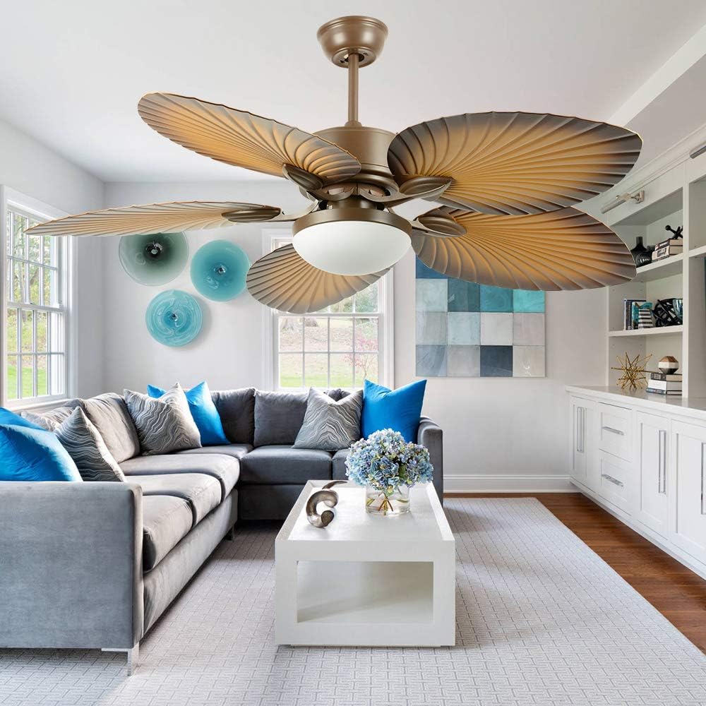 Tropical Palm Ceiling Fan with LED Light, 52 Inch T134