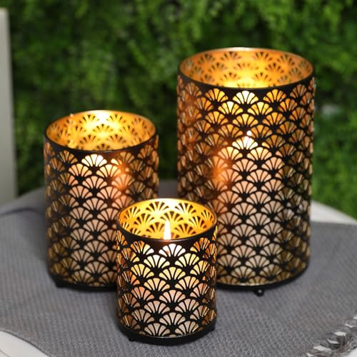 Set of 3 Metal Candle Holders Bronze Vintage Table Candlestick Holders N807