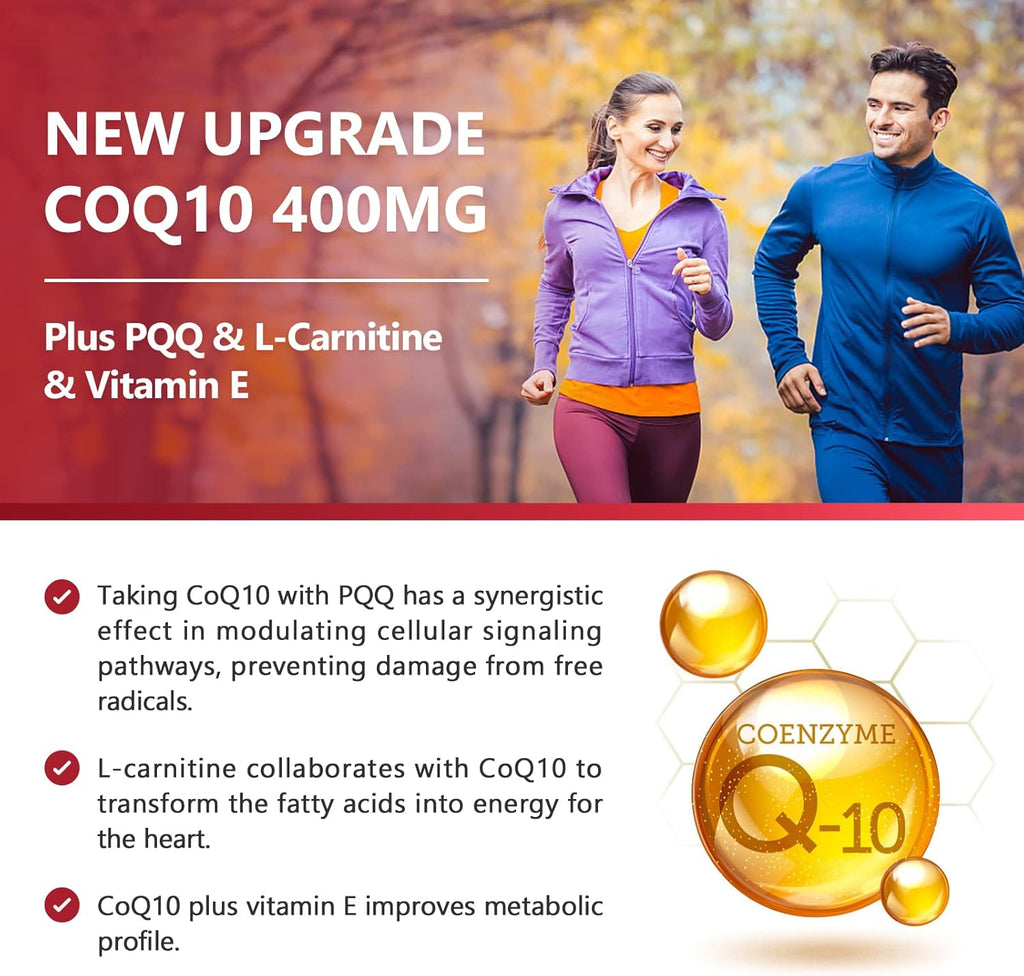 CoQ10 400mg with PQQ, Omega-3s & L-Carnitine, High Absorption, 120 Servings A258