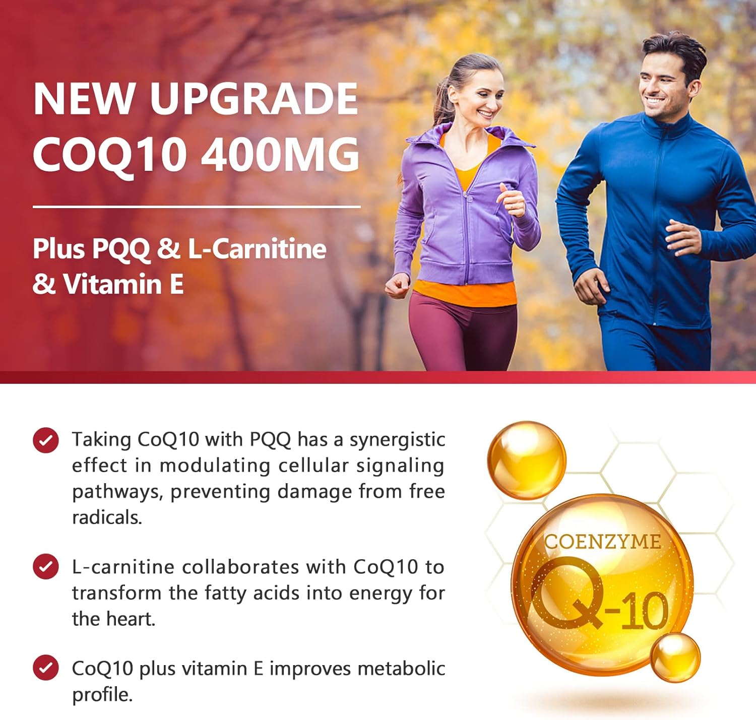 CoQ10 400mg with PQQ, Omega-3s & L-Carnitine, High Absorption, 120 Servings A258