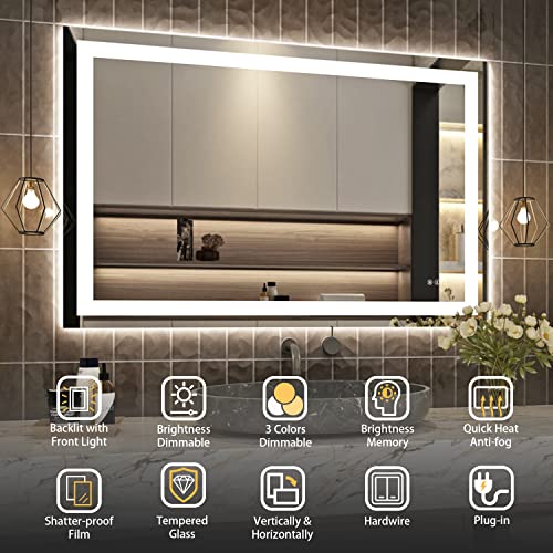 LED Bathroom Mirror with Front and Backlit, Anti-Fog, Dimmable N817039