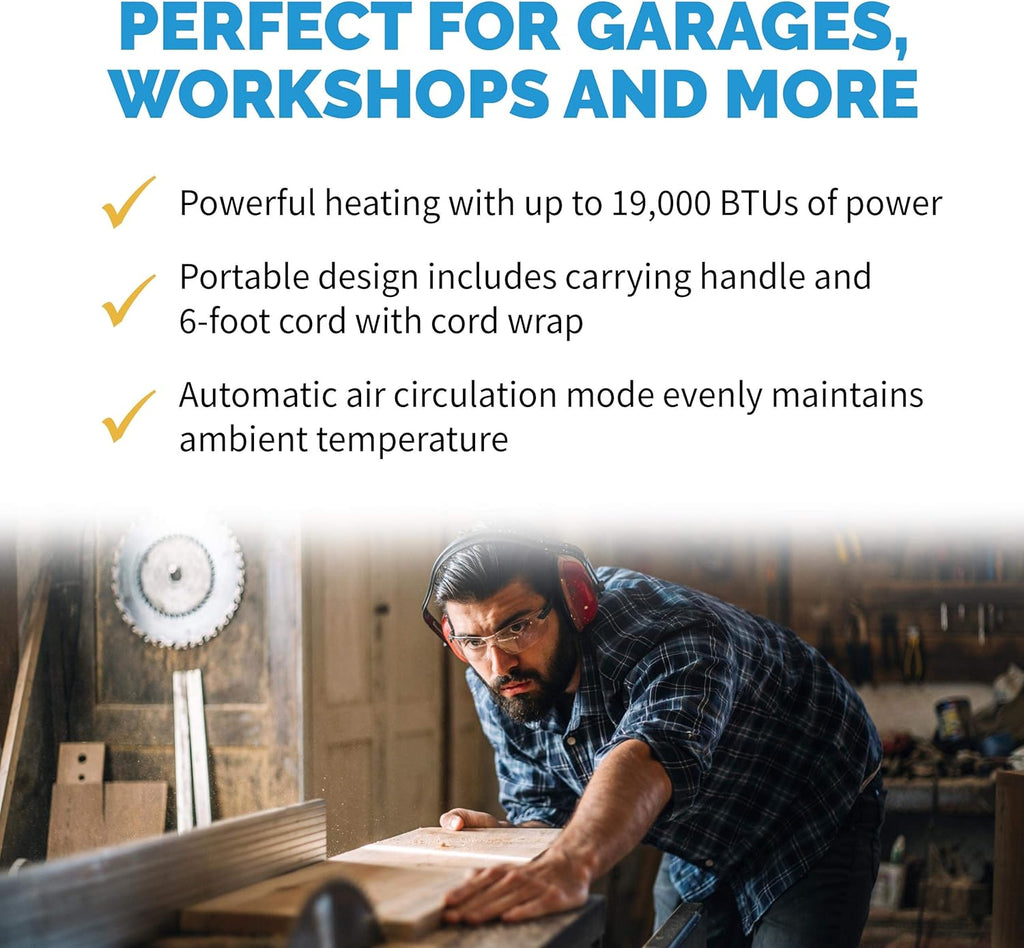 Portable Electric Garage Heater, 5600W, Heats up to 800 sq. ft. O9018