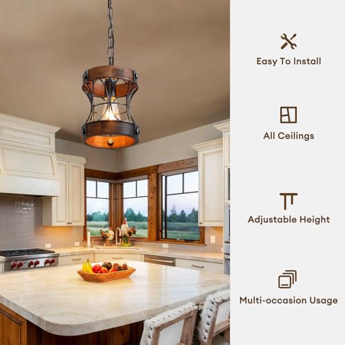 Wood Small Pendant Light for Dining Room and Kitchen Island E90822