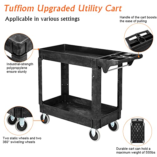 Plastic Service Utility Cart with 550lbs Capacity, Heavy Duty Rolling 2-Tier Storage Organizer W832