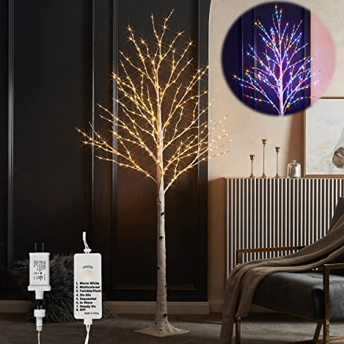 LITBLOOM Lighted Twig Birch Tree Plug in with 8 Functions 4FT 200 Warm White and Multi Color LED Lights for Indoor Outdoor Home Bedroom Christmas Holiday Decoration