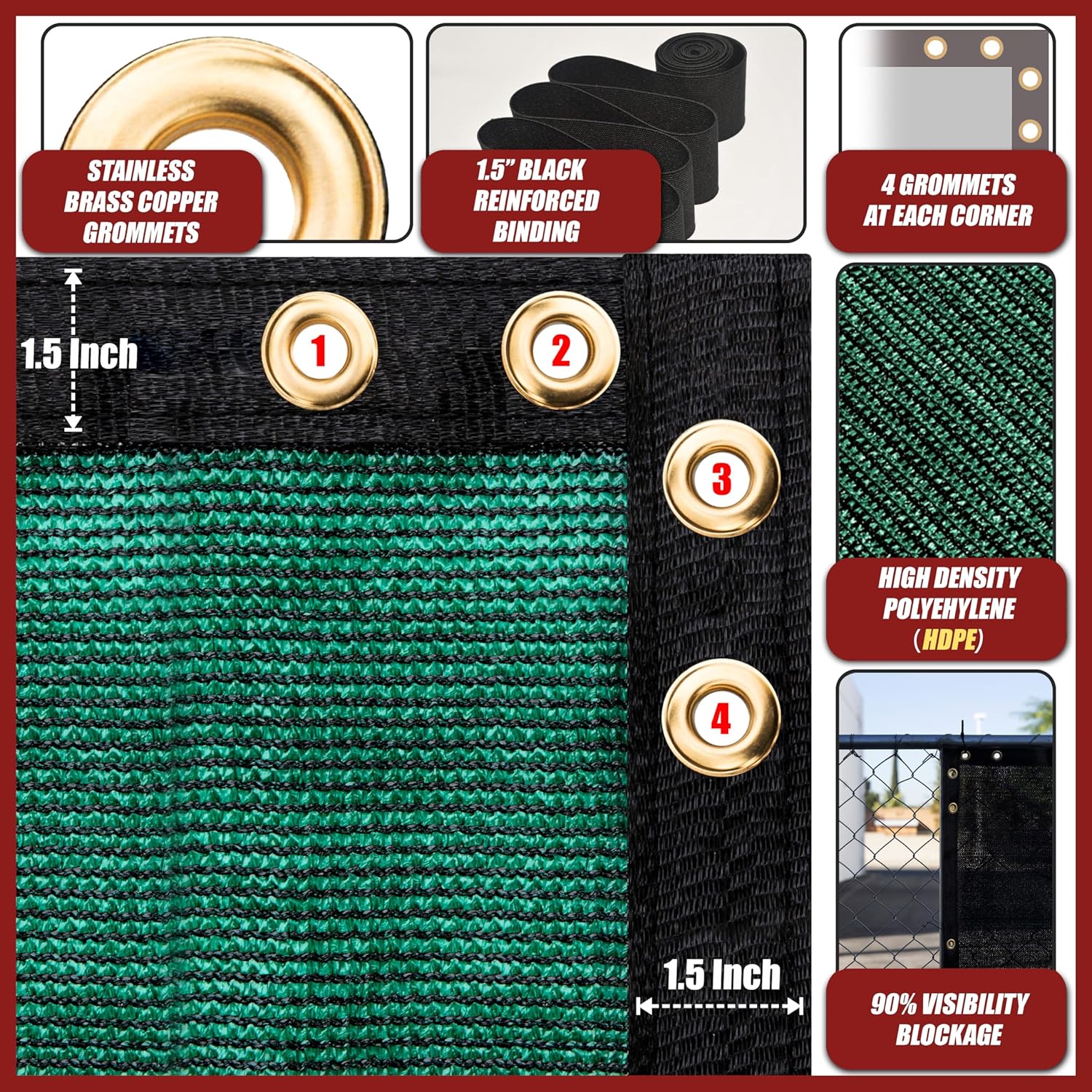 Green Fence Privacy Screen 6 x 50 ft, Heavy Duty Windscreen with Grommets, 90% Blockage V827