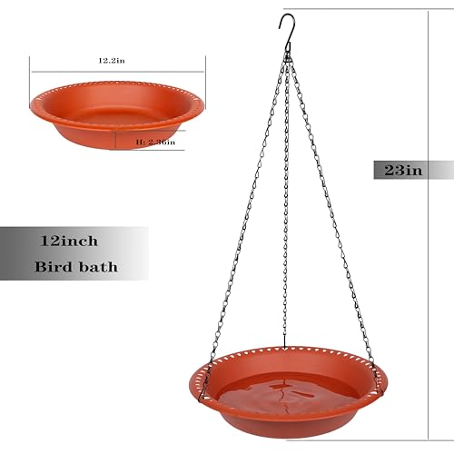 Hanging Bird Bath Bowl with Chains, Rust-Proof, 16 Inch, for Garden Backyard D7173