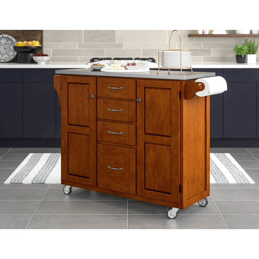 Solid Wood Kitchen Cart with Stainless Steel Top P417178
