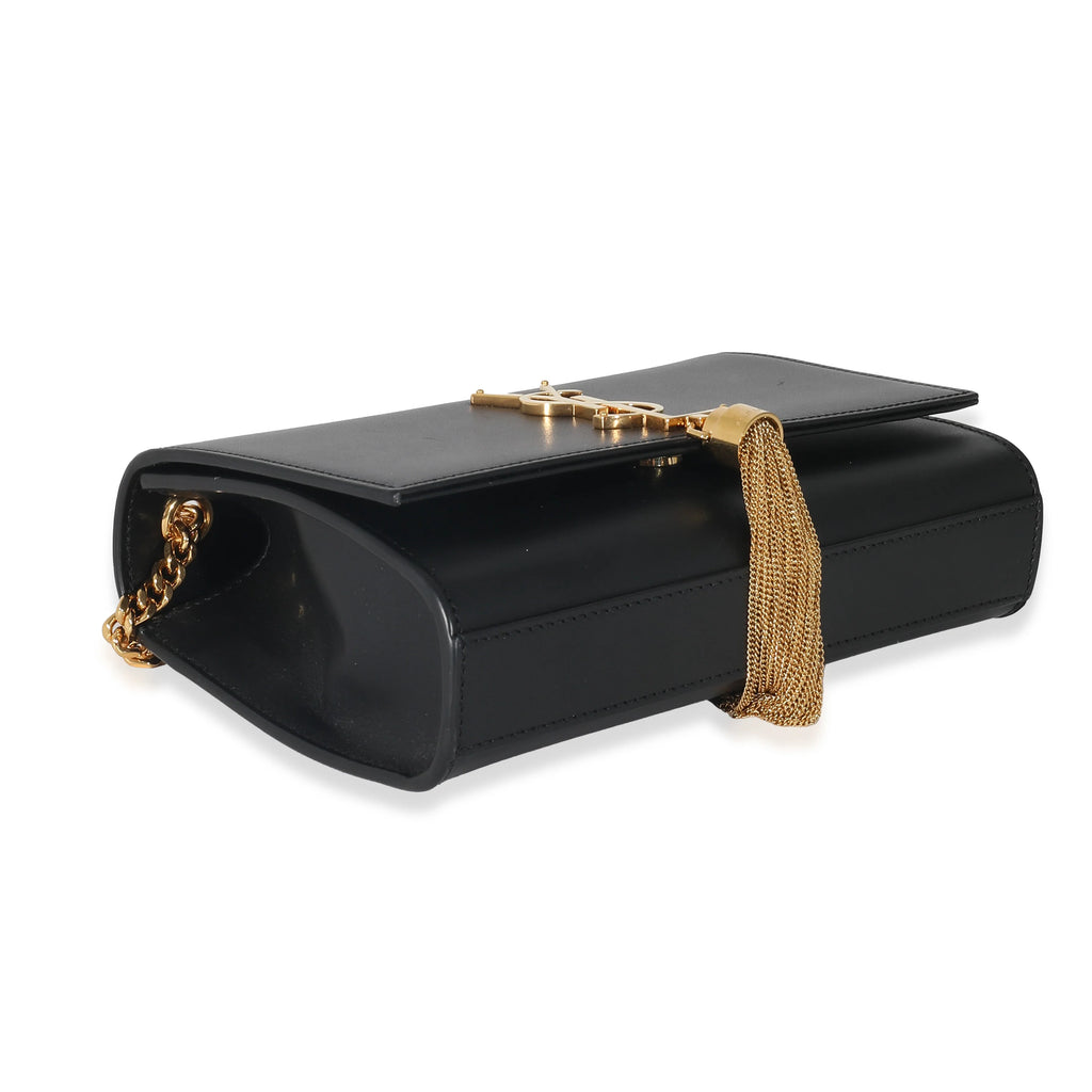Black Smooth Leather Small Tassel Bag C808