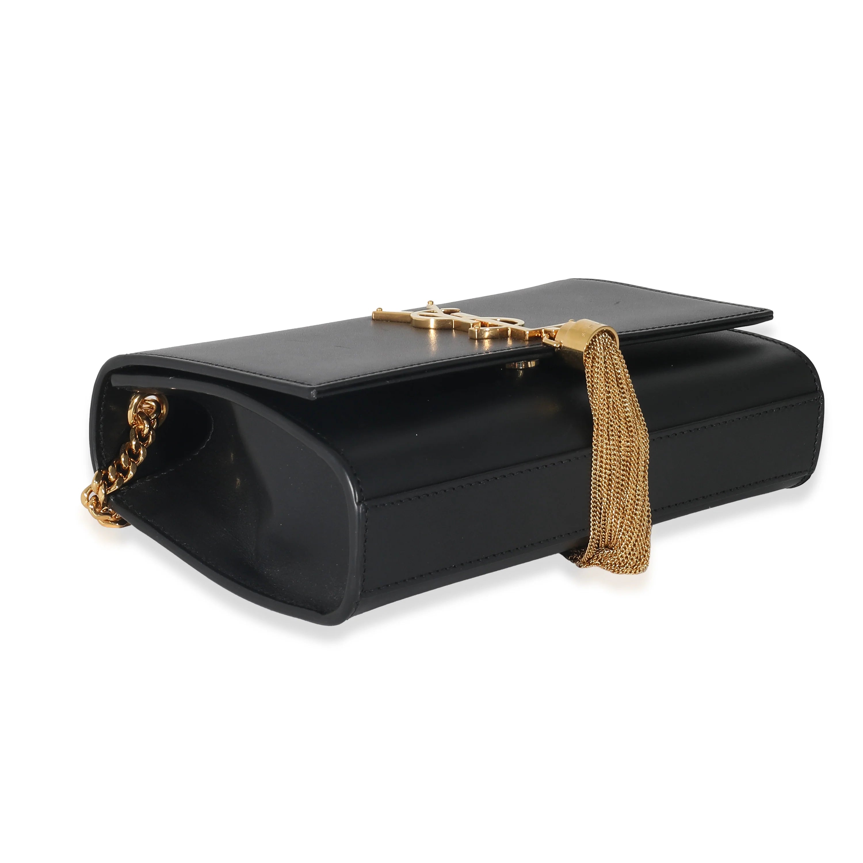 Black Smooth Leather Small Tassel Bag C808