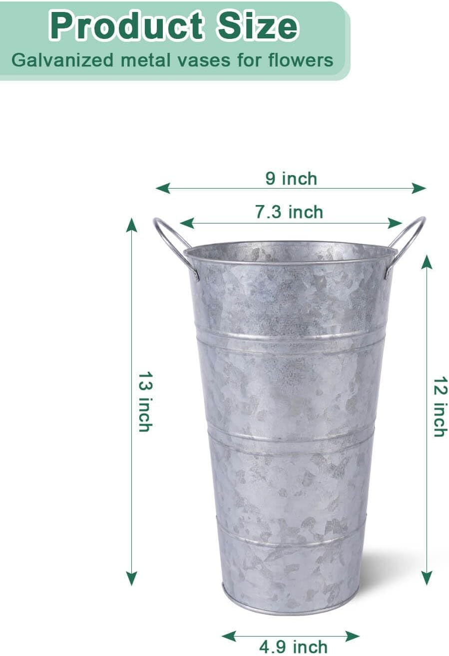 Galvanized Metal Vases with Handles for Flowers, 6-Piece Set S5451