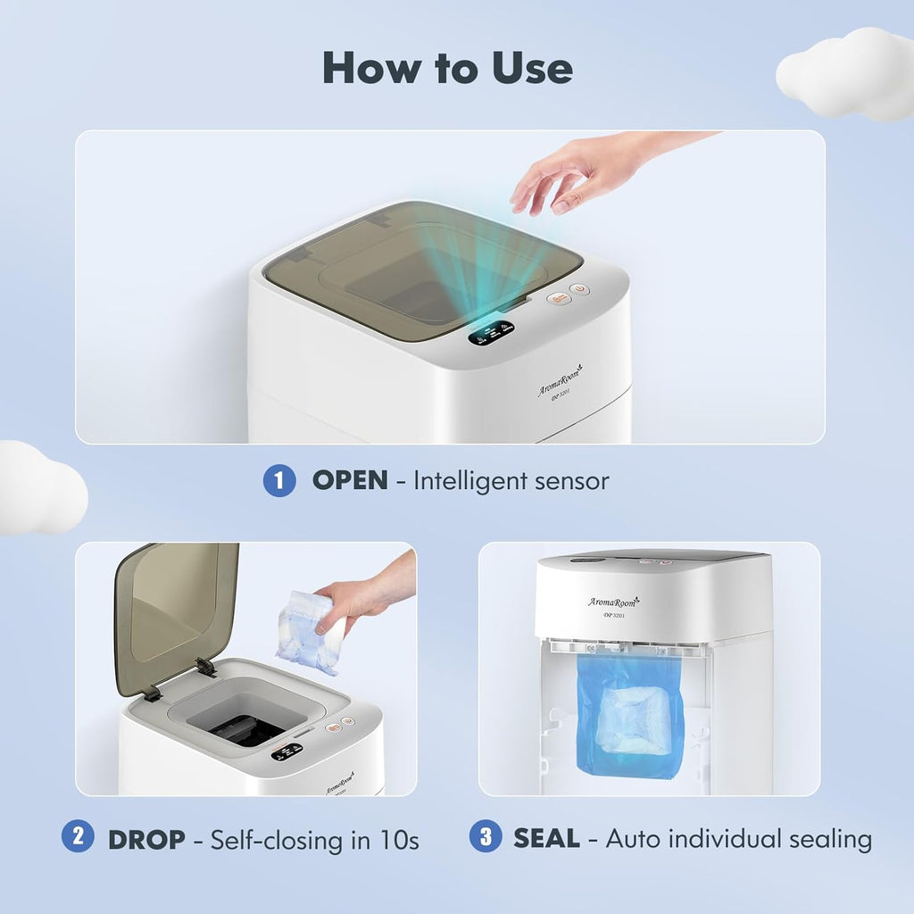Diaper Pail Odor-Locking, Individually Sealed Baby Diaper Pail Smart Trash Can P469