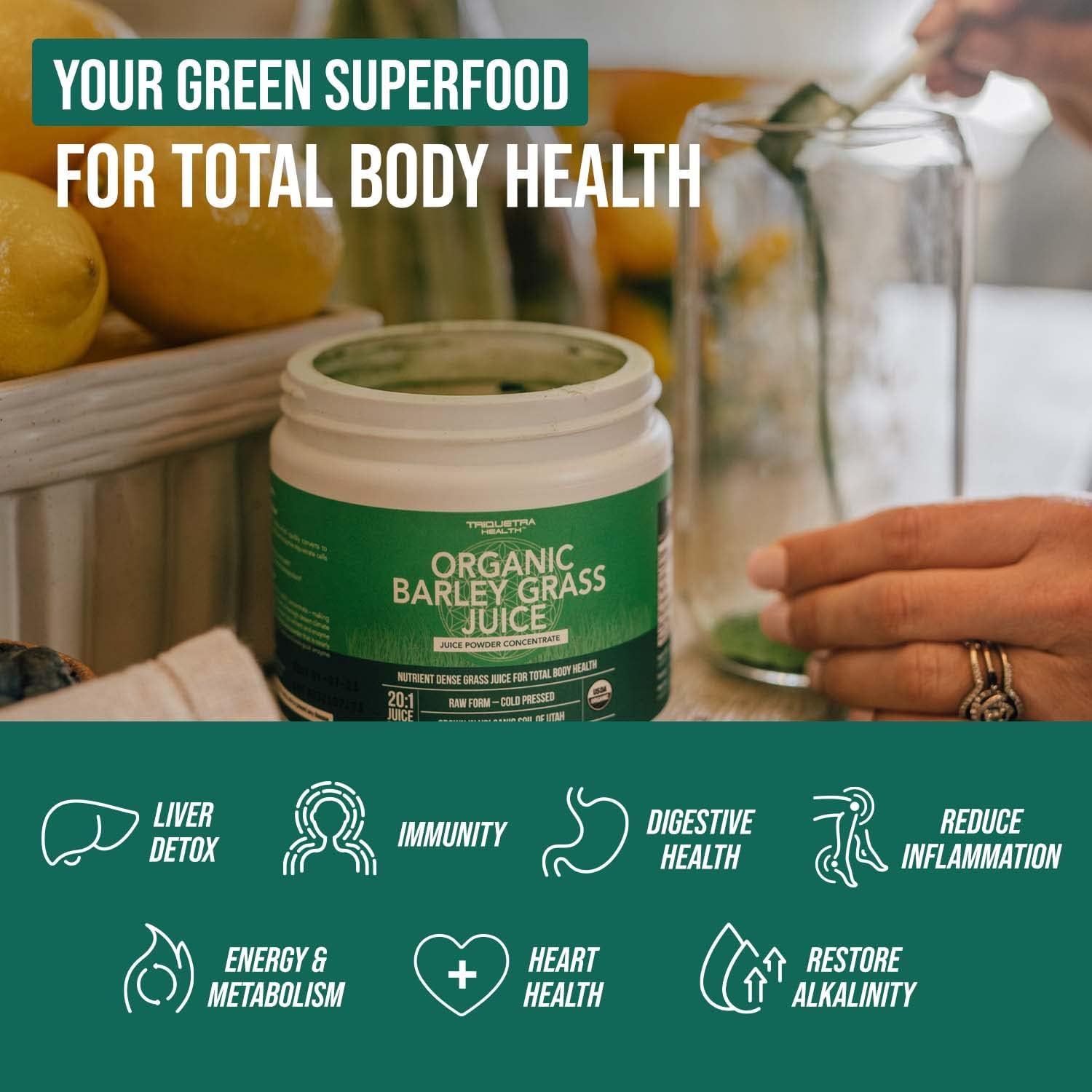 Organic Barley Grass Juice Powder, Cold-Pressed, Gluten Free, Vegan, 5.3 oz U961